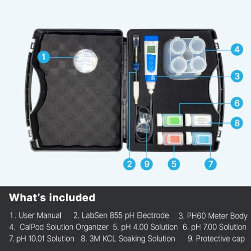 PH60 VS Handheld pH Meter Tester Kit with LabSen 855 ATC pH Electrode for Lab