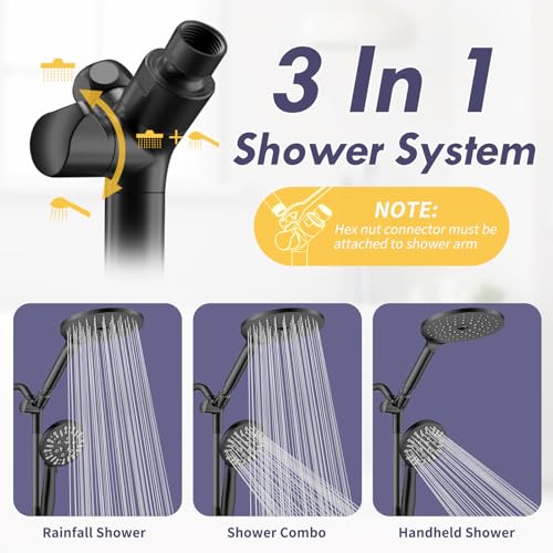 Matte Black Dual Shower Heads with 9 Modes Handheld Spray Combo