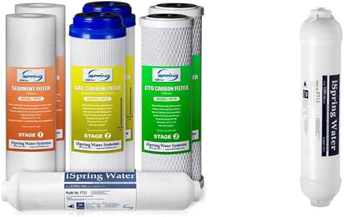 iSpring F7-GAC Reverse Osmosis Water Filter Replacement Cartridge Pack (7 Count) + iSpring FT15 Post Carbon Water Filter