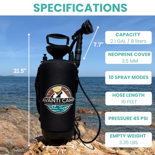 Portable Camping Shower Padded Strap Neoprene Sleeve 2.1 Gal 8L