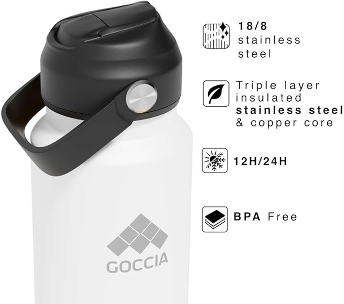 Sip & Scent 2-in-1 Smart Design 30 oz Insulated Water Bottle with Straw and Spout Lids and Refillable Perfume Container – 3-Layer Copper-Core, Leak-Proof Stainless Steel Water Bottle (White)