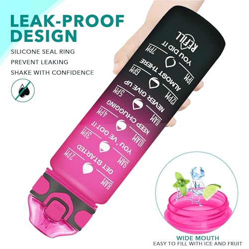 32 oz Drinking Water Bottle with Times to Drink and Straw