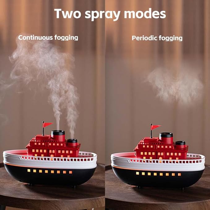 300ML Cartoon Modeling Ship Aroma Essential Oil Diffuser & Cool Mist Dual-Hole Boat Humidifier with 7-Color LED Night Lights | Ultrasonic Quiet | Auto Shut-Off | Home Office Nursery Decor Gift