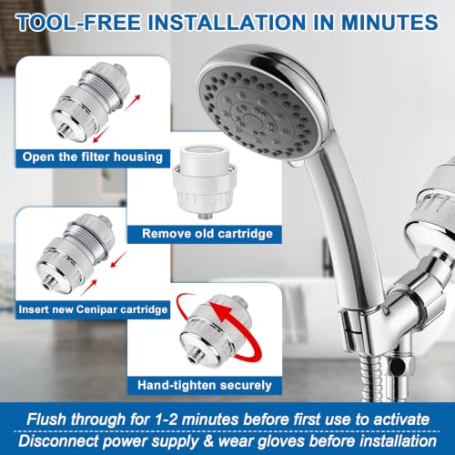 4 Pack 15 Stage Shower Filter Replacement Cartridge Filter with Vitamin C Shower Head Replacement for Hard Water by Cenipar (4 Count)