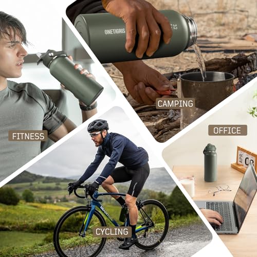 32oz Insulated Tactical Water Bottle with Straw & MOLLE Sleeve