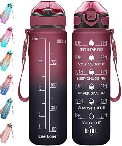 32 oz Drinking Water Bottle with Times to Drink and Straw