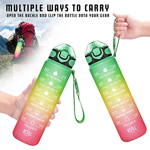 32 oz Drinking Water Bottle with Times to Drink and Straw