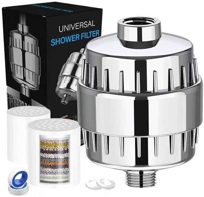 20 Stage Shower Head Filter - 2 Cartridges,Hard Water Filter,99% Remove Chlorine, Fluoride,Heavy Metals and Harmful Impurities,High Output Showerhead Filters for Improving Skin and Hair,Chrome