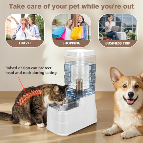 2.2 Gallon Pet Automatic Dog Water Dispenser Cat Gravity Waterer Feeder with Stainless Steel Bowl Large Capacity Puppy Feeding Raised Bowls with Filter