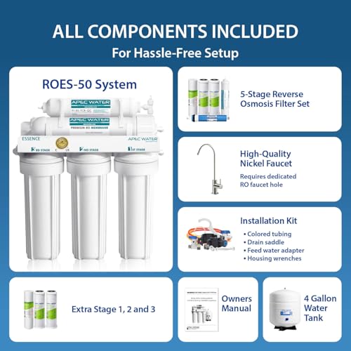 ROES-50X, 5-Stage Under Sink RO System, Extra Filters, 50 GPD