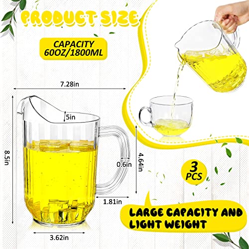 Tessco 3 Pcs Plastic Pitchers 60 Oz Clear Water Beer Jug Large (3 Count)