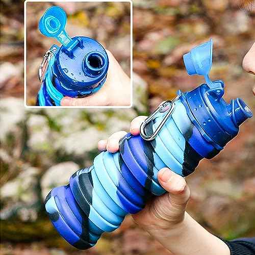 Collapsible Water Bottles Two Pack Travel Sports Portable Sport Bottle with Mountaineering Buckle 500ml Silicone Waterproof Camping Bottle (2 Count)