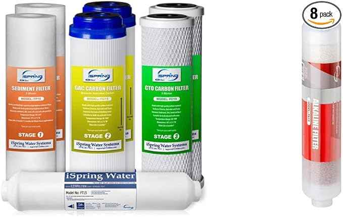 iSpring F7-GAC RO Replacement Filter Cartridge Pack + iSpring FA15 Alkaline Water Filter Cartridge
