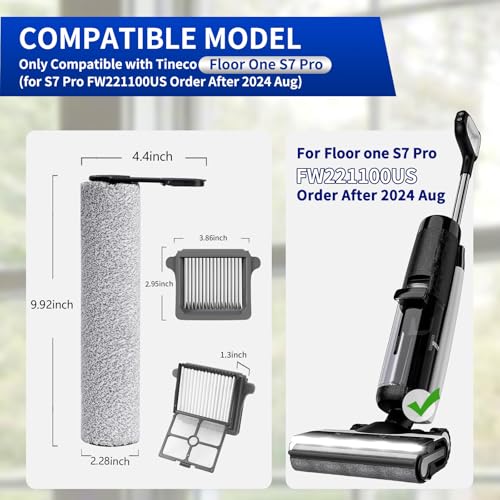 Replacement Roller Brushes & Filter for Tineco S7 Pro (4 Count)