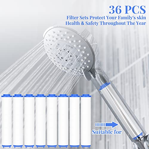 36 Pcs Shower Head Filters 3.7 Inch PP Cotton Filter Cartridge Filter High Pressure Handheld Turbo Fan Shower Heads Filter for Detachable Propeller Jet Sets (36 Count)