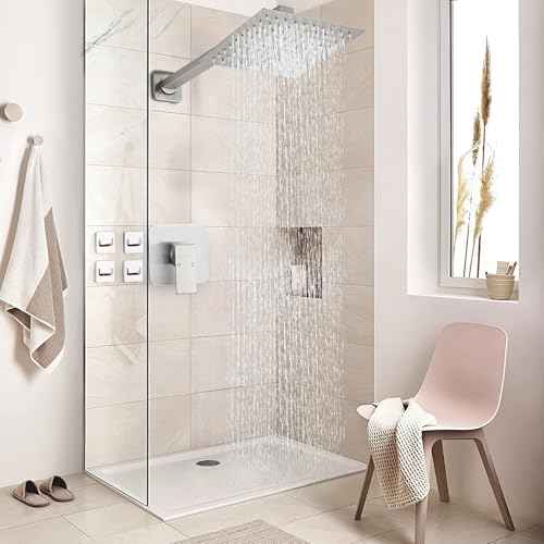 Shower Faucet Set Matte Black Bathroom Rainfall Shower System Wall Mount with 8 Inch Square Shower Head