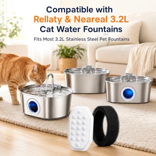 Cat Water Fountain Filters 40 Pack Fits Rellaty & Neareal Pet Fountains