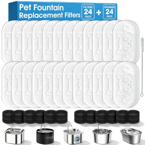 48 Pack Cat Water Fountain Filter for Stainless Steel Pet Water Dispenser (24 Count)