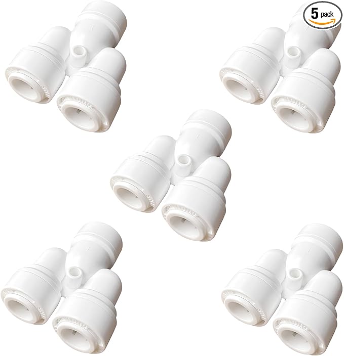 RO Fittings Y Type 3/8 inch Tubing OD Use Two Way Water Line Splitter Quick Connect Tube Fittings Push to Connect Plastic Connectors for Water Filtration System(Pack of 5) - AquaVibe