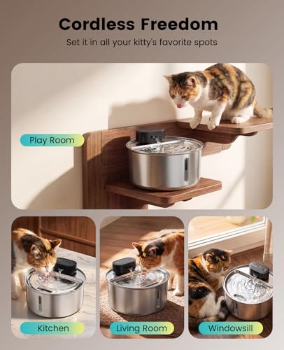 108oz 3.2L Wireless Stainless Steel Cat Water Fountain