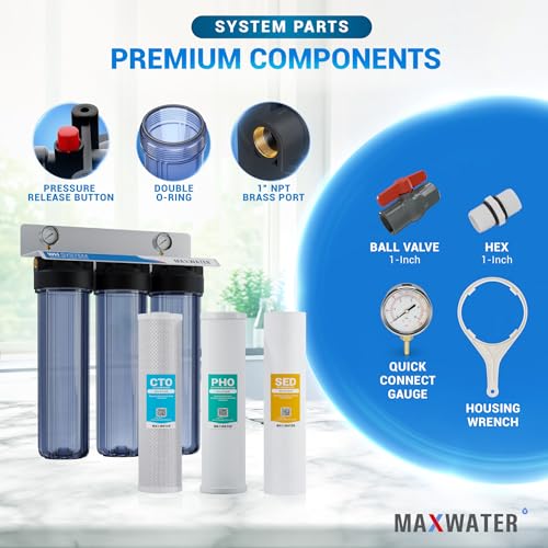 3 Stage Whole House Water Filter System with Sediment + Phosphate Anti Scale