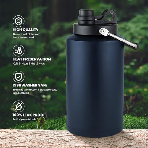 1 Gallon Water Bottle Insulated Stainless Steel Keeps Ice 48Hr