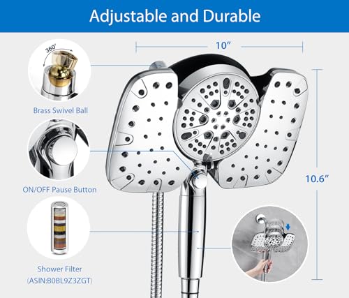 Rain Shower Head with Filtered Handheld Spray Combo Chrome 1.8 GPM