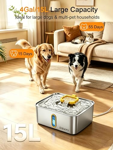 4Gal 15L Stainless Steel Large Dog Water Fountain