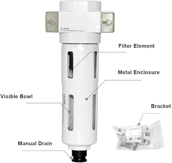 Beduan 3/8" Air in-line Compressed Particulate Filter,Moisture Water Trap Filter With Visible Bowl,Semi-Auto Drain(MINI) - AquaVibe