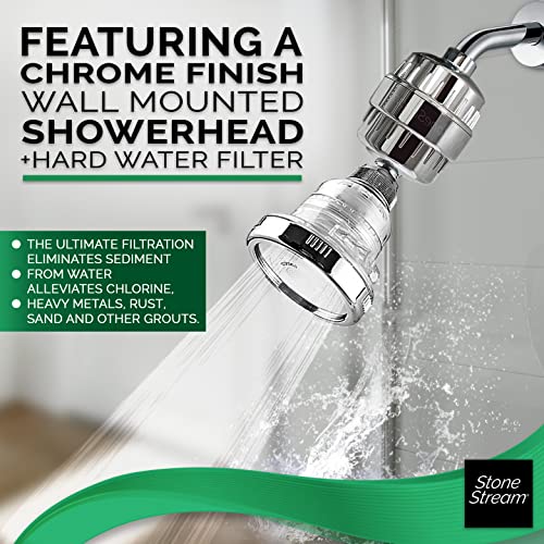 Original StoneStream Filtered Showerhead + 15 Stage Hard Water Shower Filter