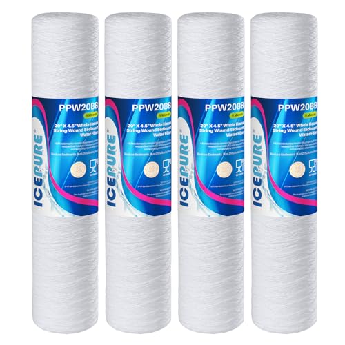 5 Micron 4.5" x 20" Whole House String Wound Sediment Water Filter Cartridge for Well Water (4 Count)