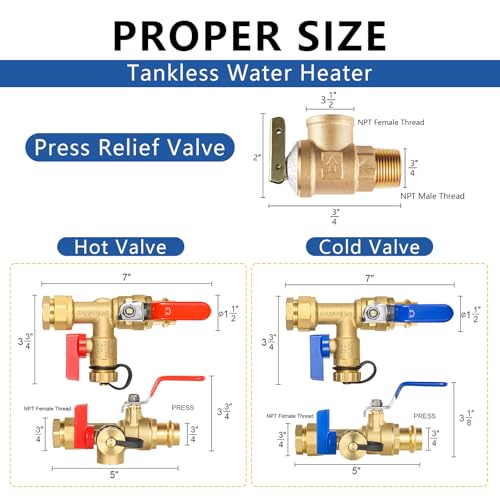 3 4 Inch GUOFIS IPS Tankless Water Heater Valve Kit with Pressure Relief Valve (20 Count)