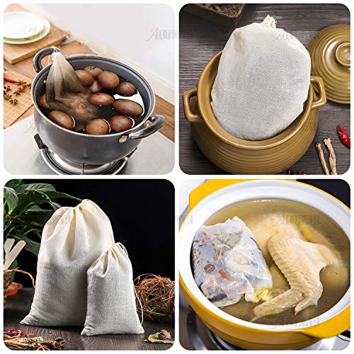 Reusable Drawstring Cotton Soup Bags Coffee Chinese Medicine Tea Bag Brew Straining Herbs Cheesecloth Bone Broth Gravy Stew (12 Count)