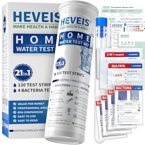 21-in-1 Home Drinking Water Testing Kit - 120 Strips + 4 Bacteria Tests - Tap and Well Water Test Kit, Easy to Test and Read for Hardness, Lead, Iron, Fluoride, pH, Copper, Bacteria and More (124 Count)
