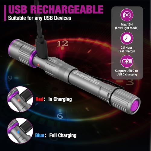 Rechargeable Pen Flashlight with UV and White Light