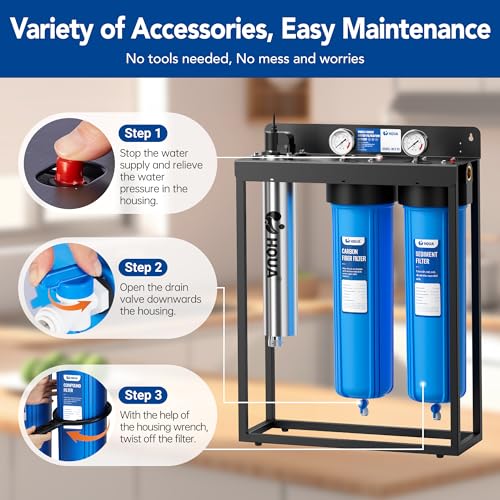 WF3-03 3-Stage Free-Standing Whole House Water Filtration System, UV Filter Included, Reduces Heavy Metals (Lead, Mercury, Arsenic, Cadimum, Chromium), PFAS, Chlorine, Sediment, Odor, and VOC’s