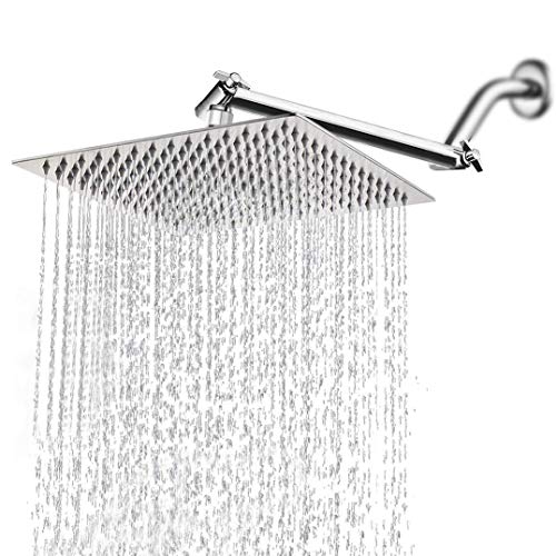 High Pressure Large Stainless Steel Square Rain ShowerHead With Shower Arm Waterfall Full Body Coverage Easy to Clean and Install