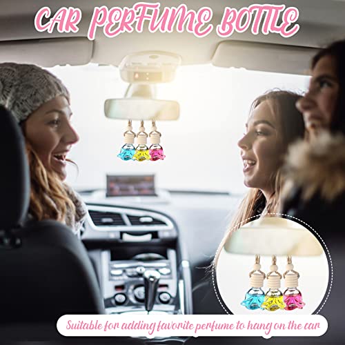 60 Pcs Hanging Car Air Freshener Car Diffuser Bottles Empty Glass Perfume Bottles Air Freshener Diffuser Bottle Pendant for Essential Oils Fragrance Aromatherapy Ornament Decor (60 Count)