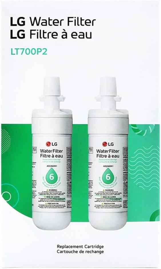 LG LT700P2 6-Month / 200 Gallon Refrigerator Replacement Water Filter, 2 Count (Pack of 1), White
