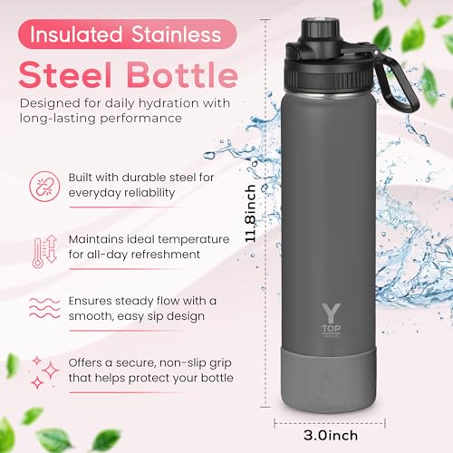 Y TOP 24 oz Insulated Water Bottle Leak Proof Spout Lid Fits in Car Cup Holder