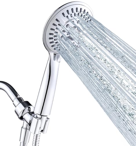 9 Spray Settings Shower Head with Handheld High Pressure Chrome Hand Held Showerhead with 60 Inch Stainless Steel Hose and Adjustable Overhead Bracket
