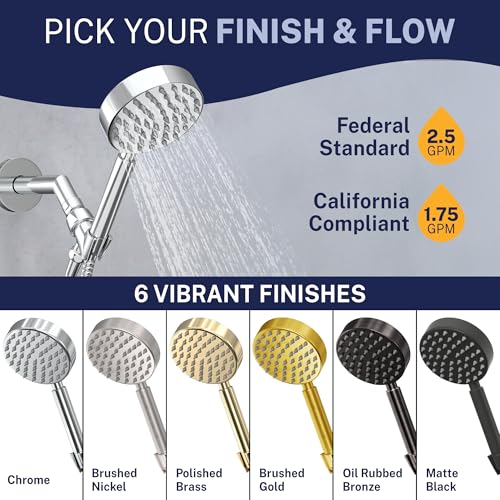 Solid Metal Handheld Shower Head with Hose and Brass Holder