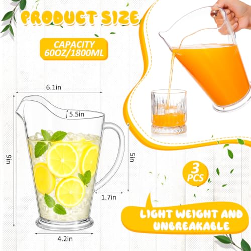 Tessco 3 Pcs Plastic Pitchers 60 Oz Clear Water Beer Jug Large (3 Count)
