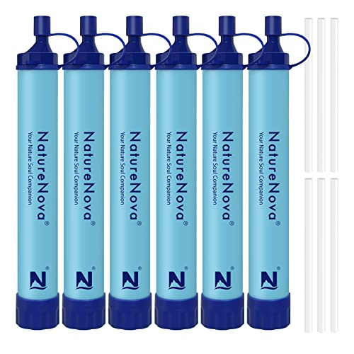 Personal Water Filter Straw Outdoor Portable Filtration Emergency Survival Gear Water Solutions Tactical Gear for Hiking Camping Accessories Travel Hunting Fishing Outing Backpacking (6 Count)
