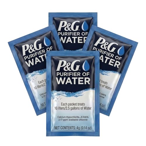 Portable Water Purifier Packets. Emergency Water Filter Purification Powder Packs for Camping (4 Count)