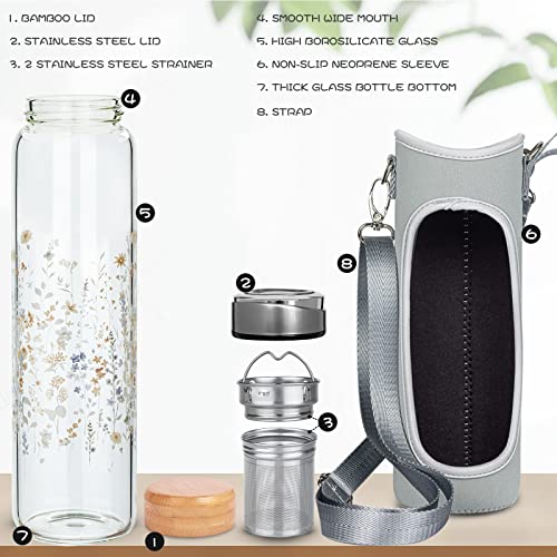 32oz Borosilicate Glass Water Bottle with Tea Infuser