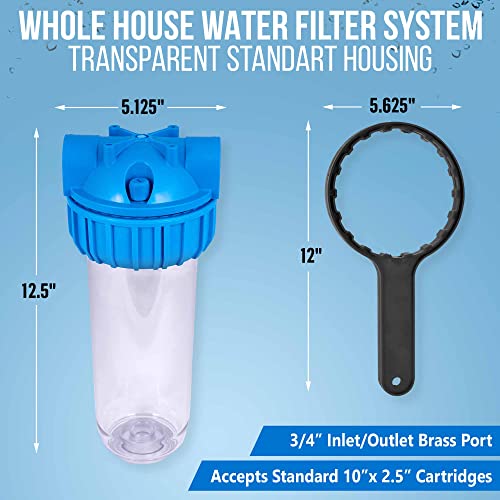 10 Inches Transparent Standard Whole House Water Filter System with Presser Relief Valve