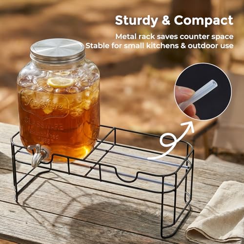 2 Gallon Glass Drinks For Parties With Stand.Stainless Steel Spigots & Metal Stand (2 Count)