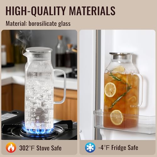 2 Liter 68 oz Square Glass Pitcher with Lid