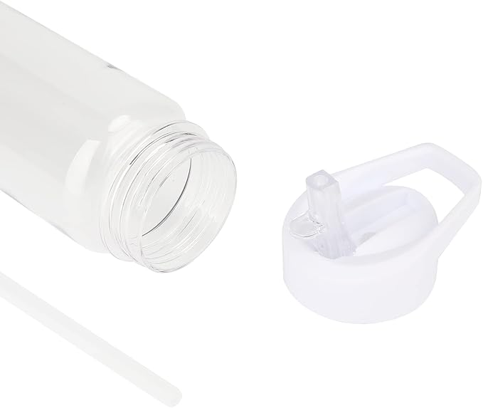 Tritan Clear Water Bottle With Straw | No Markings BPA Free 24 oz Sports Water Bottle | Leak Proof Re-Usable Flip Top Plastic Drinks Bottles for School, Office, Gym, Cycling (Clear-Straw-24oz)